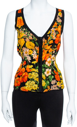 Dolce & Gabbana Black Floral Print Silk & Cotton Sleeveless Top M