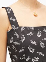 Thumbnail for your product : HVN Olympia Leaf-print Cotton-poplin Midi Dress - Black Print