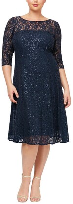 SL Fashions Three-Quarter Sleeve Sequin T-Length Dress