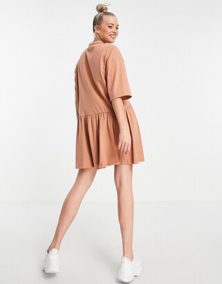ASOS Tall Tall oversized mini smock dress with dropped waist in cork