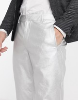 Thumbnail for your product : ASOS DESIGN tapered trousers in faux leather in silver