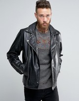 Thumbnail for your product : ASOS Leather Biker Jacket with Stud Detail in Black