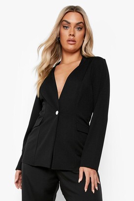 ladies black collarless jacket