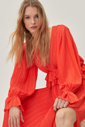 Nasty Gal Womens Ruffle Plunging Pleated Maxi Dress