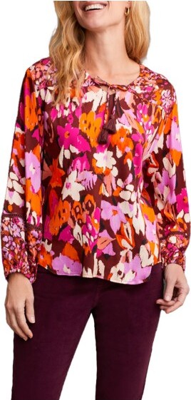 Women's Tribal Combo Print Long Sleeve Blouse Small Rum