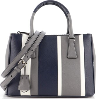 Prada Galleria Saffiano Leather Double Zip Bag, Small, Gray