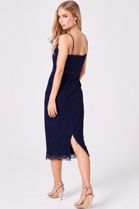 Girls On Film Midas Touch Navy Lace Sweetheart Midi Dress