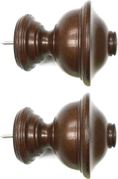 Pair/For 2 Inch Rod Drapery Wood Finial For 2" Chaucer Pole Adaptor Plug Curtain Hardware Dark Brown Color