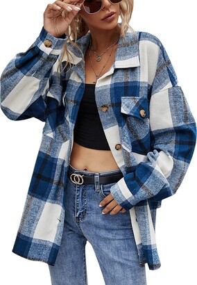 Trendy Queen Womens Flannel Shacket Jacket Casual Plaid Wool Blend Button  Down Long Sleeve Shirt Fall Clothes Outfits 2023 : : Clothing