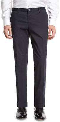 BOSS Stretch-Cotton Flat-Front Trousers, Navy