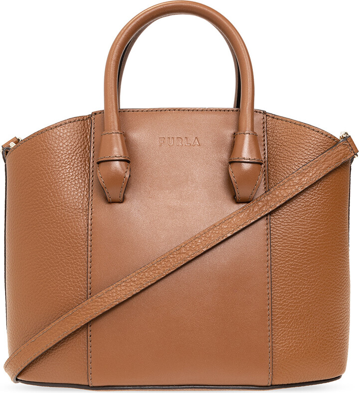 Furla Artesia Medium Leather Brown Satchel Handbag Bag $578 NEW With tag