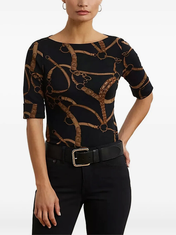 Lauren Ralph Lauren belting-print boat-neck T-shirt