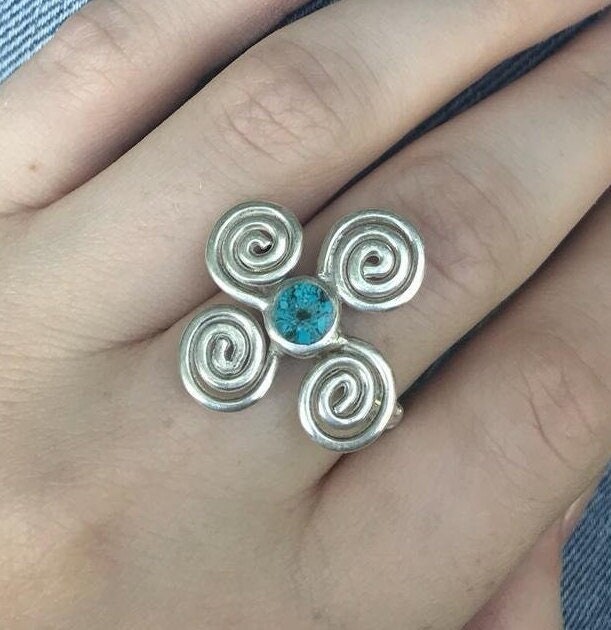 Etsy Sterling Silver Turquoise Ring Floral Swirl Statement Ring