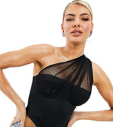 Thumbnail for your product : AsYou mesh one shoulder corset top in black