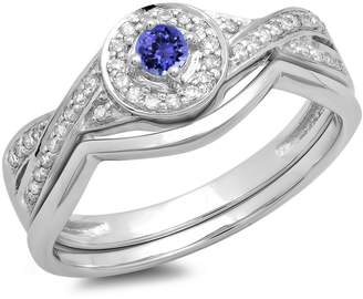 DazzlingRock Collection 10K Yellow Gold Round Tanzanite & White Diamond Ladies Bridal Halo Engagement Ring Set (Size 5)