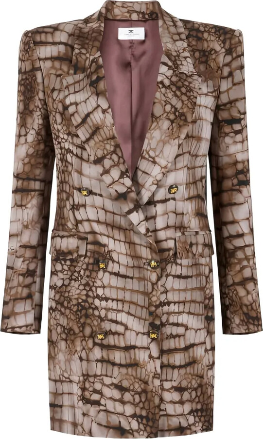 Elisabetta Franchi Double-Breasted Alligator-Print Mini Dress