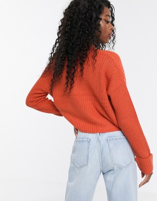 Qed London QED London cropped button through cardigan in rust