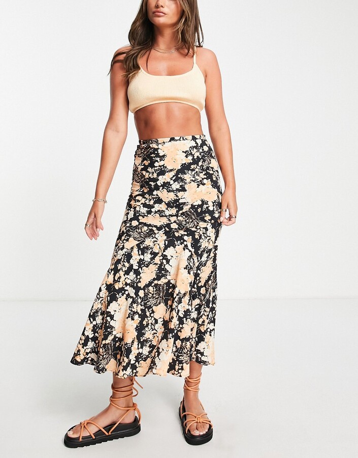 Topshop seamed bias cowboy floral print midi skirt in multi - ShopStyle