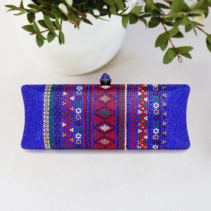 FASHNZFAB Bling Aztec Print Evening Clutch Bag