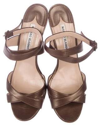 Manolo Blahnik Metallic Ankle Strap Sandals