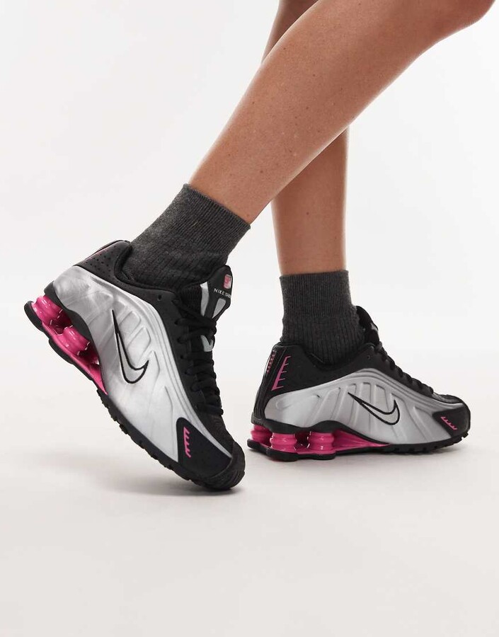 Nike Shox R4 sneakers in pink and metallic silver