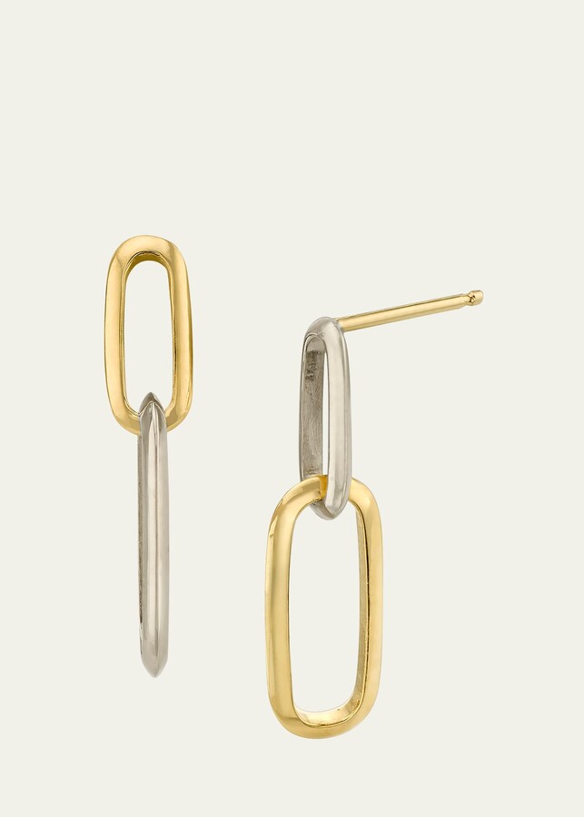 Alternating Pavé Double Knife Edge Yellow Gold Drop Earrings | Lizzie Mandler