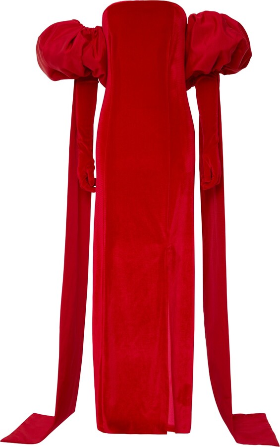 Miscreants Cupid Long Dress & Gloves Red Velvet / Red Train Puffs