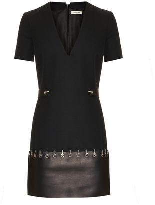 Thierry Mugler Leather-trim short sleeved dress