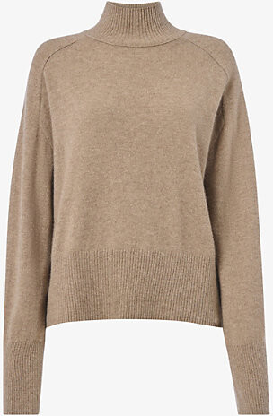 Whistles Womens Brown Funnel-Neck Long-Sleeve Cashmere Jumper S