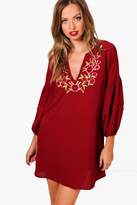 Thumbnail for your product : boohoo Embroidered V Neck Smock Dress