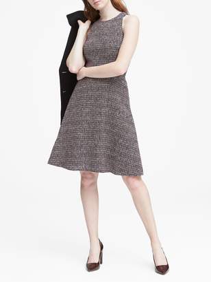 Banana Republic Petite Tweed Racer-Neck Fit-and-Flare Dress