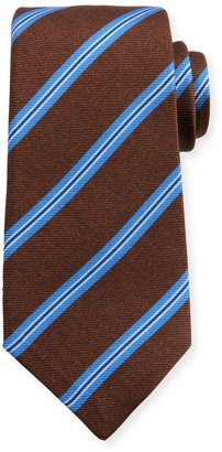 Kiton Wide Stripe Silk Tie, Brown/Blue