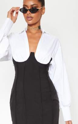 PrettyLittleThing Black Panelled Bodice Bodycon Shirt Dress