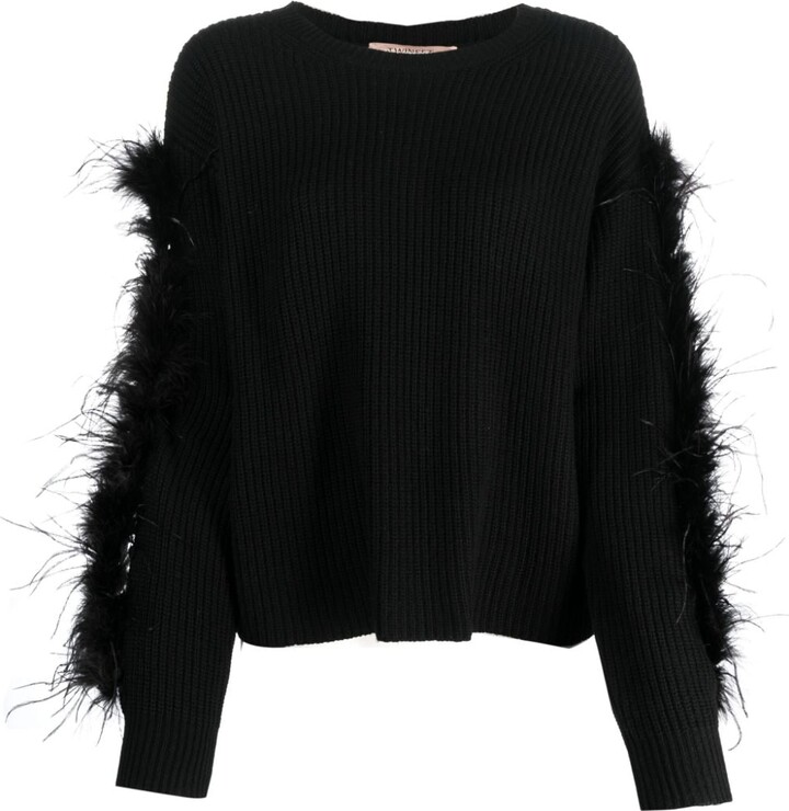 Twin-Set Feather-Detailed Crew-Neck Jumper - ShopStyle