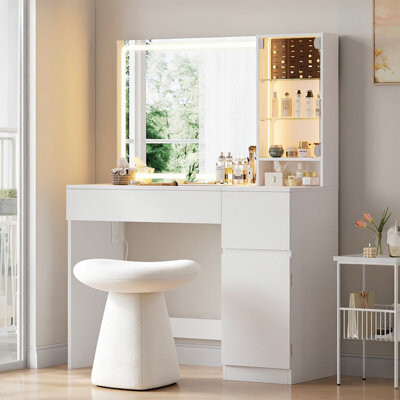 Ternile Top Makeup Vanity With Led Mirror And Power Outlets