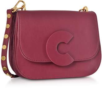 Coccinelle Craquante Rock Grape Leather and Suede Medium Shoulder Bag w/Studded Shoulder Strap