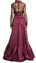 Thumbnail for your product : Badgley Mischka Sequin Embroidery Bodice Long Sleeve Full Skirt Gown