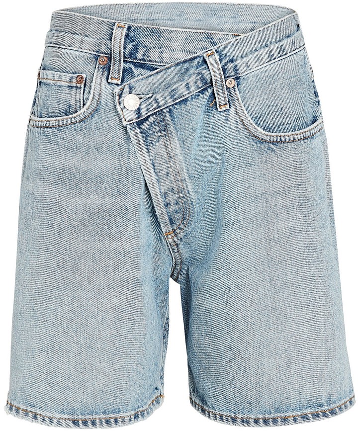 a gold e jean shorts