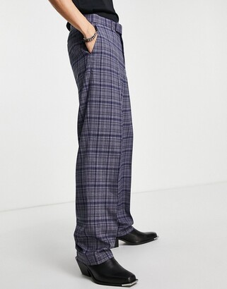 ASOS DESIGN wide leg suit trousers in grey tartan check - ShopStyle