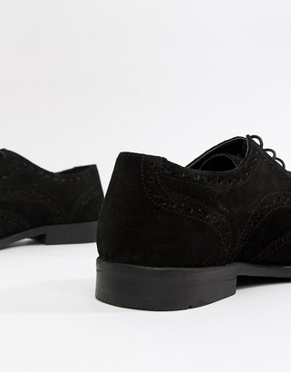 ASOS DESIGN DESIGN Wide Fit derby brogue shoes in black suede