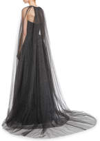 Thumbnail for your product : Monique Lhuillier Crystal-Neck Polka Dot Flocked-Tulle Cape