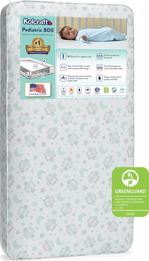 Kolcraft Pediatric 800 Extra Firm Baby Crib & Toddler Mattress, 80 Coil, Waterproof, Gray