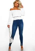 Thumbnail for your product : Pink Boutique Sexy Siren White Pleated Long Sleeve Bardot Top