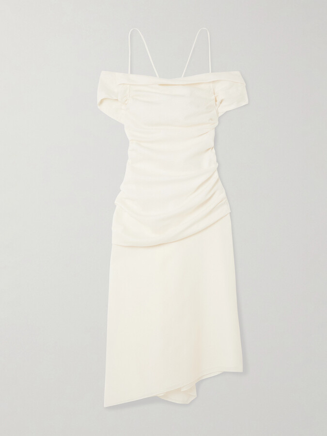 LIBEROWE - Accordion Cold-shoulder Ribbed Cotton And Silk-blend Midi Dress - White