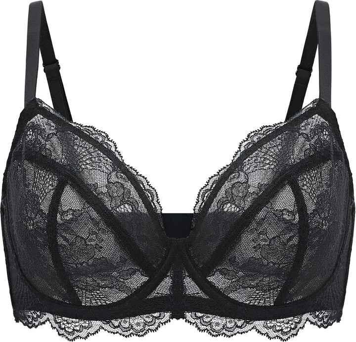 DOBREVA Women's Lace Bra See Through Plunge Sheer Bras Underwire Sexy