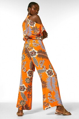 Karen Millen Tropical Batik Cross Front Belted Woven Jumpsuit