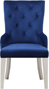 Highland Dunes Varian Blue Fabric & Antique Platinum Finish Side Chair