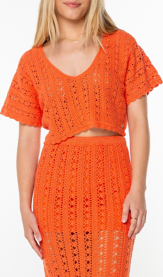 Roxy Sea Swirl Boxy Crochet Sweater