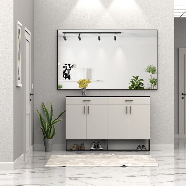 Fulvari 60x36InchRectangleBathroomMirrorLargeWallMountedMirrorforHorizontalorVerticalHangingBathroomLivingRoomDecorSilver