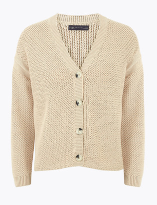 Marks and Spencer Pure Cotton Textured Relaxed Cardigan